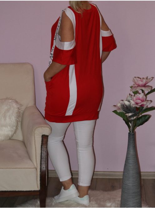 Válla nyitott,zsebes,feliratos tunika!  Több szín!  L-XXL
