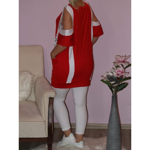 Válla nyitott,zsebes,feliratos tunika!  Több szín!  L-XXL
