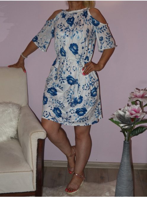 Mintás,válla nyitott,nyaknál kötős ruha! Több szín! L-XXL