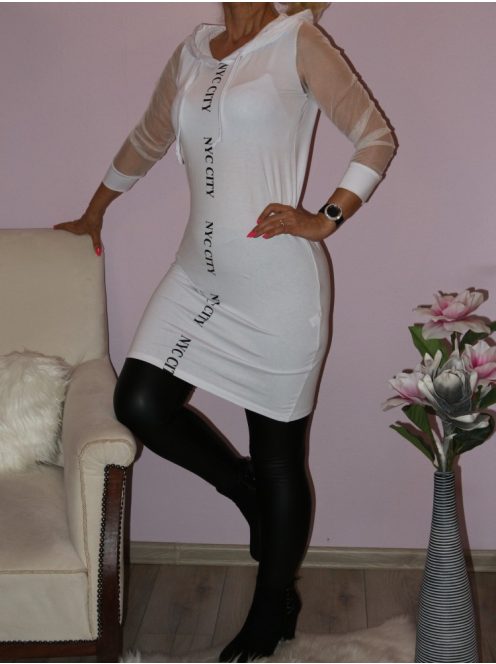 Tüllös ujjú,kapucnis NYC feliratos tunika! Több szín!   S/M,L/XL