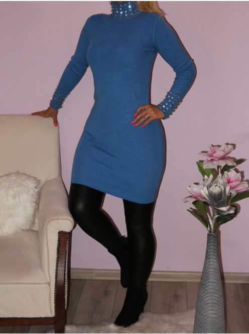 Strasszköves,állónyakú,kötött ruha!  Több  szín!  S-XL