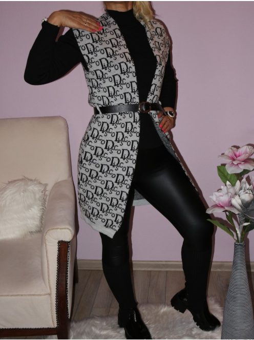 Betűmintás,öves kötött mellény! Több szín! S-XL