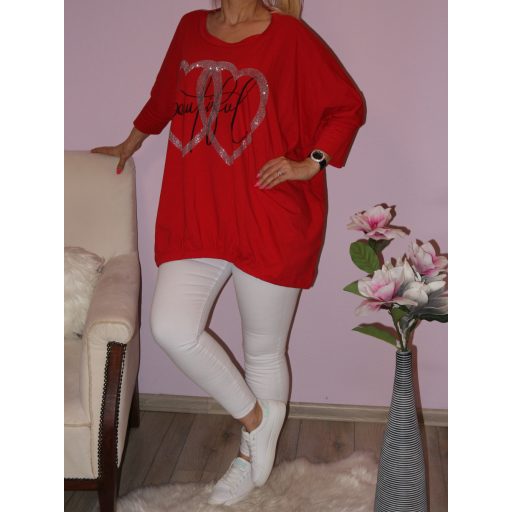 Szívecskés,strasszos,extra bő felső!  Több szín!  XXL-6XL