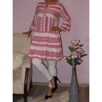   Mintás tölcsérujjú ,fodros aljú ruha!  Több szín!  L-XL