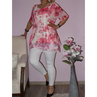   Virágos,A vonalú,muszlin hátú-ujjú,hímzett tunika!  Több szín !  L-XXL