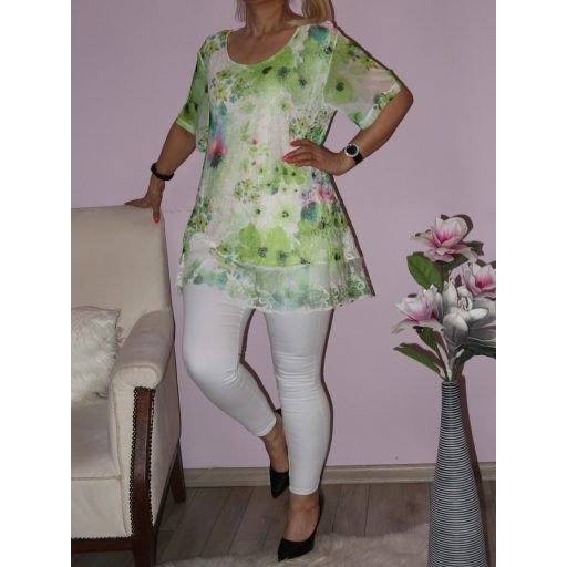 Virágos,A vonalú,muszlin hátú-ujjú,hímzett tunika!  Több szín !  L-XXL