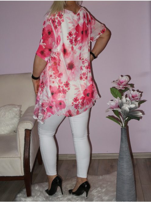 Virágos,A vonalú,muszlin hátú-ujjú,hímzett tunika!  Több szín !  L-XXL