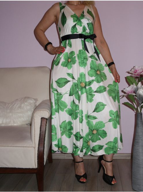 Virágos,átlapolt,push-up maxi ruha! zöld-fehér  S-XL