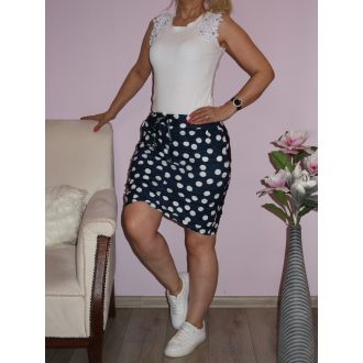   Pöttyös,gumis derekú,zsebes,gyűrt anyagú szoknya! sötétkék  M-XL