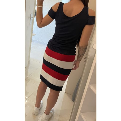 Nyitott vállú,csíkos ,horgony mintás RUCY FASHION ruha ! Több méret !  M,L