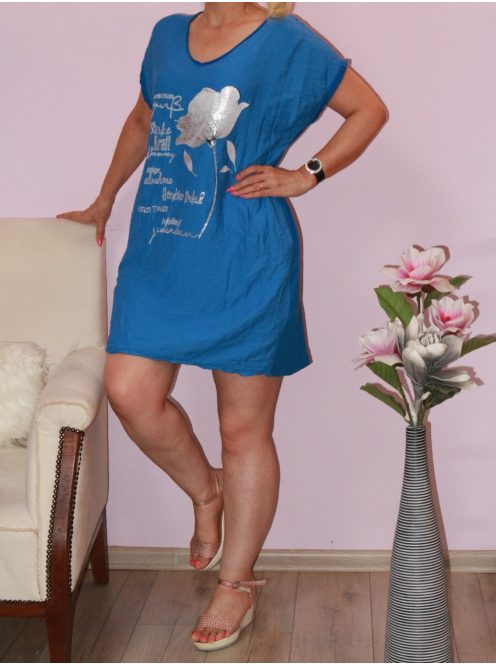 Ezüst virágos,zsebes,V kivágású tunika!  Több szín !  L-XL