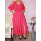 Eleje-hátulja átlapolt,válla nyitott ,felsliccelt maxi ruha ! Több szín !  L-XL