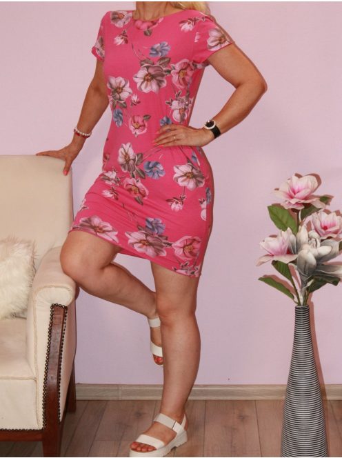 Virágos,zsebes tunika ! pink S-L