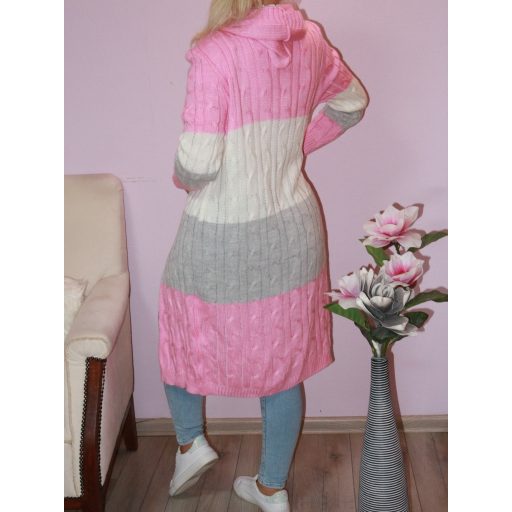 Trikolor,kötött,kapucnis kardigán ! rózsaszín M-XL 
