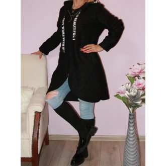Kapucnis,zsebes,gyapjú buklé kabátka! fekete L-XXL