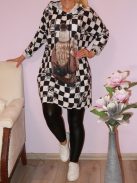 Kockás,mintás,kapucnis,puhaanyagú tunika!  XL-XXL