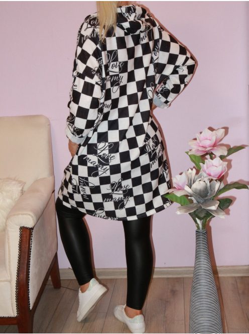 Kockás,mintás,kapucnis,puhaanyagú tunika!  XL-XXL