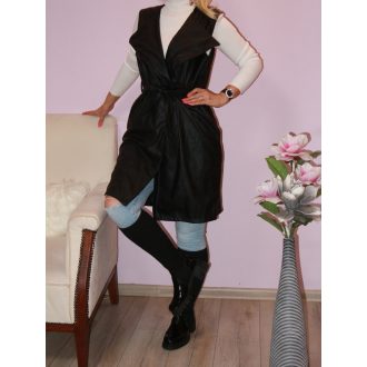 Galléros,öves,zsebes,műbőr mellény ! fekete M-XL