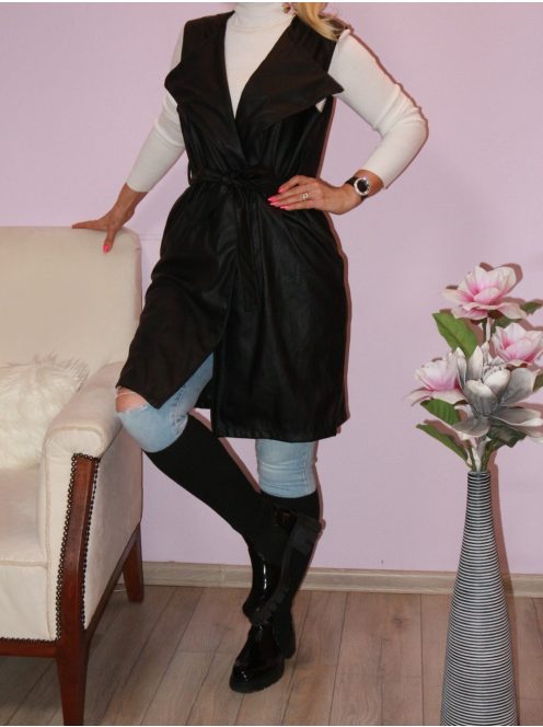 Galléros,öves,zsebes,műbőr mellény ! fekete M-XL