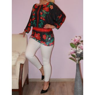 Népi motívumos,denevérujjas felső!  fekete L-XXL
