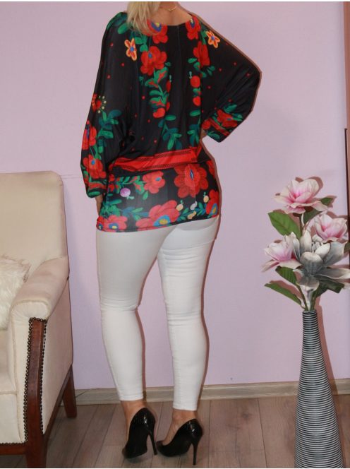 Népi motívumos,denevérujjas felső!  fekete L-XXL