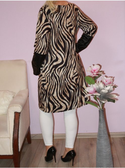 Ocelot mintás,latex ujjú,mellnél keresztpántos ruha!  L-XXL
