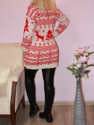 Karácsonyi mintás,kötött tunika! piros-fehér S-XL