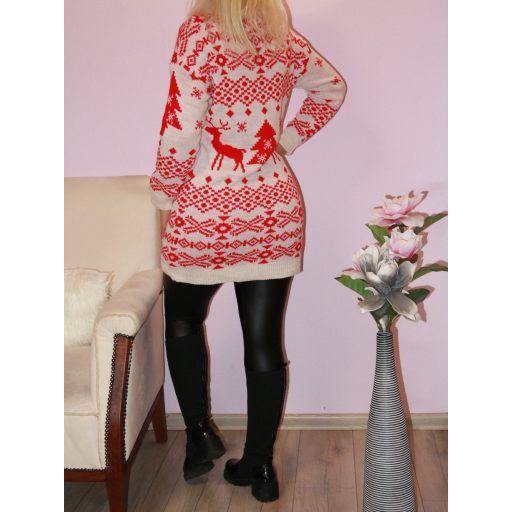 Karácsonyi mintás,kötött tunika! piros-fehér S-XL
