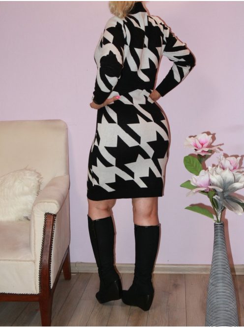 Mintás,V nyakú,likrás kötött ruha!  M-XL