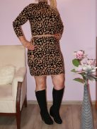 Ocelot mintás,derékban kötős,likrás kötött tunika/ruha ! bézs-fekete  L/XL