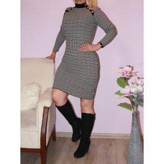 Görögmintás,díszgombos ruha ! fekete-fehér S-XL