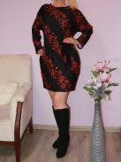 Karácsonyi mintás,derékban kötős,zsebes tunika! fekete-meggypiros  M-XL