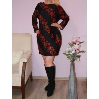   Karácsonyi mintás,derékban kötős,zsebes tunika! fekete-meggypiros  M-XL