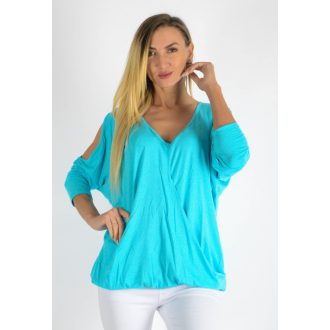 Válla nyitott ,gumis aljú felső! türkiz  L-XXL
