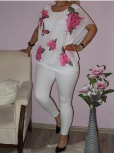 Lepkés,virágos,muszlin felső!  pink L-XXL 