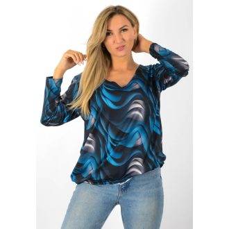 Mintás, V nyakú ,gumis aljú felső! fekete-kék L-XXL