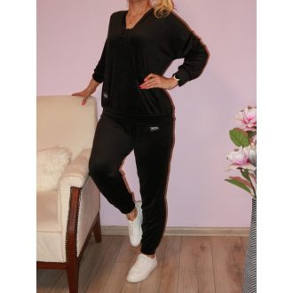 Plüss V nyakú,zsebes szabadidőruha ! fekete M-XL