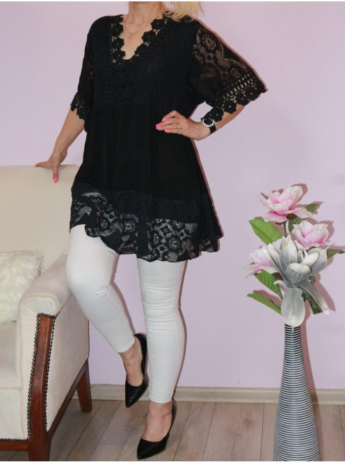 Csipkés,horgolt betétes tunika! Több szín! XXL-3XL