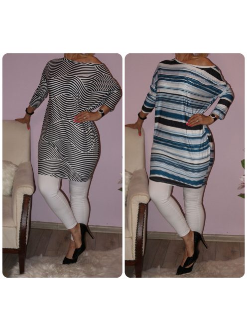 2 db-os tunikaszett - Hullám csíkos lenge tunika és cikkcakk mintás lenge tunika (L-XXL)