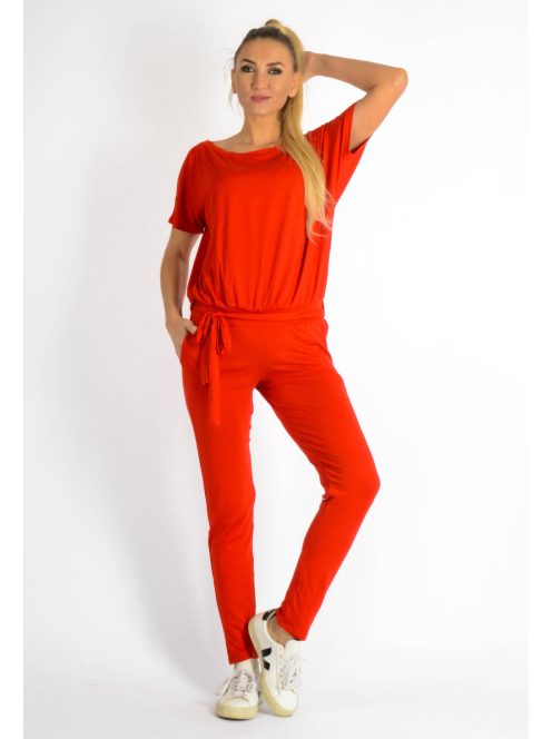 Derékban kötős,zsebes overál! piros M-XL