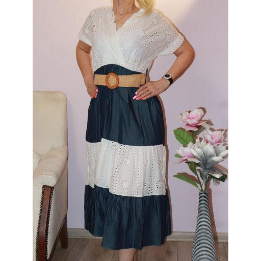 Madeirás,átlapolt,öves ,farmer hatású maxi ruha!  M-XL