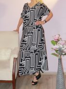  Mintás,dupla V kivágású,két oldala felsliccelt maxi ruha! fekete-fehér XL-XXL