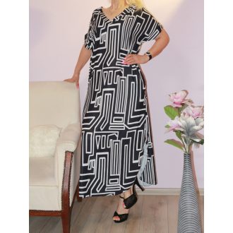    Mintás,dupla V kivágású,két oldala felsliccelt maxi ruha! fekete-fehér XL-XXL