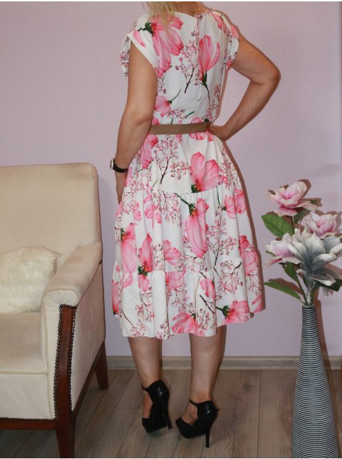 Virágos,öves ruha!  pink L-XL