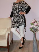 Mintás,denevérujjas,oldala húzott tunika! fekete-fehér L-XXL