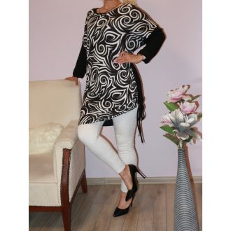   Mintás,denevérujjas,oldala húzott tunika! fekete-fehér L-XXL