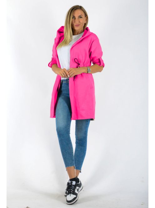 Kapucnis,derékban húzott,zsebes velúr kabátka!  pink  M-XL