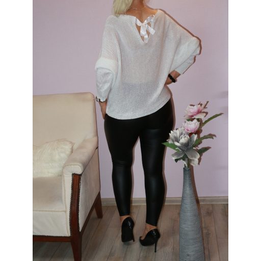 Csillámos,háta masnis,kötött denevérujjas felső! fehér   L-XXL