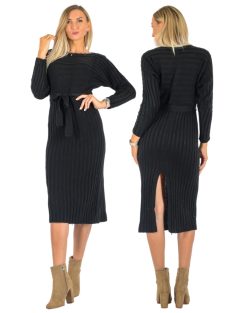 Csónaknyakú,öves kötött ruha!  fekete S-XL