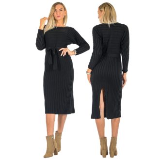 Csónaknyakú,öves kötött ruha!  fekete S-XL